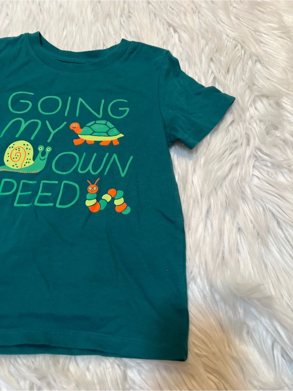 Cat & Jack T-Shirt Green Going My Own Speed Turtle Snail Caterpillar 4T